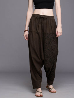 The Veshti Company - Womens Cotton Loose Baggy Printed Yoga Harem Pant - Brown