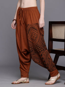 The Veshti Company - Womens Cotton Loose Baggy Printed Yoga Harem Pant - Orange