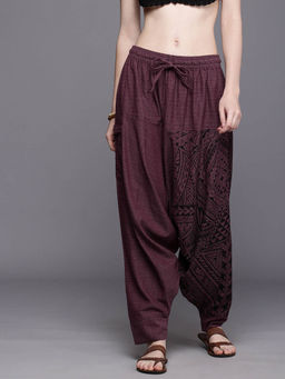 The Veshti Company - Womens Cotton Loose Baggy Printed Yoga Harem Pant - Purple