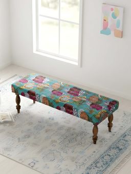Ikiriya - Cairo Solid Wood 2 Seater Bench in Sea Green Fruit Print fabric (1 Year Warranty)