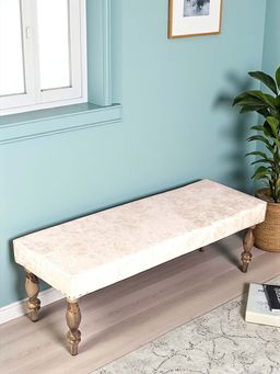 Ikiriya - Cairo Solid Wood 2 Seater Bench in Ivory Sparkle Velvet (1 Year Warranty)