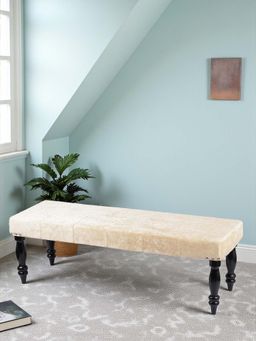 Ikiriya - Cairo Solid Wood 2 Seater Bench in Ivory Sparkle Velvet (1 Year Warranty)