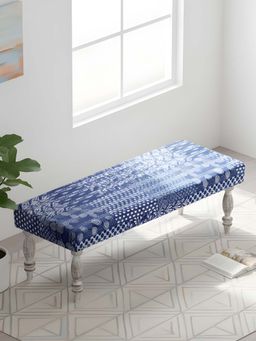 Ikiriya - Cairo Solid Wood 2 Seater Bench in Indigo Patch Print fabric (1 Year Warranty)