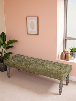 Ikiriya - Cairo Solid Wood 2 Seater Bench in Olive Sparkle Velvet (1 Year Warranty)