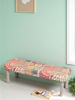 Ikiriya - Asteria Solid Wood 2 Seater Bench in Multi Colour Israel Print Kantha fabric (1 Year Warranty)
