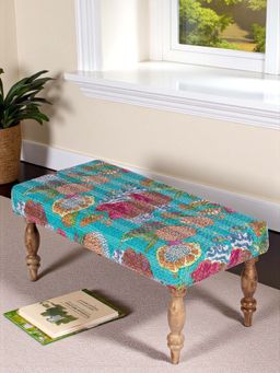 Ikiriya - Bestone Solid Wood 2 Seater Bench in Sea Green Fruit Print fabric (1 Year Warranty)