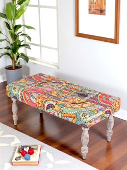 Ikiriya - Bestone Solid Wood 2 Seater Bench in Multi Colour Israel Print Kantha fabric (1 Year Warranty)