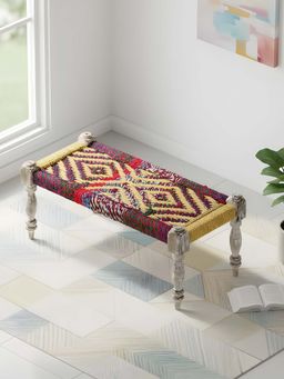 Ikiriya - Oakville 2 Seater Maachi Bench in Assorted Chindi & Yellow Rope Canning (1 Year Warranty)
