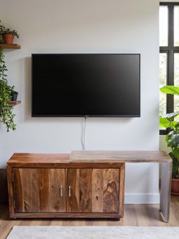 Ikiriya - Dublin Sheesham Wood TV Entertainment Unit with extendable Width in Teak Finish (1 Year Warranty)