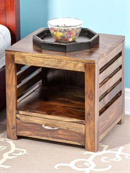 Ikiriya - Russell Sheesham Wood Bedside Table in Teak Finish (1 Year Warranty)