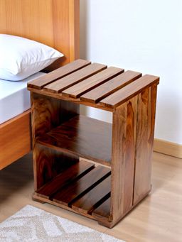 Ikiriya - Arista Sheesham Wood Bedside Table in Teak Finish (1 Year Warranty)