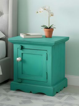 Ikiriya - Queens Sheesham Wood Bedside Table in Antique Green Finish (1 Year Warranty)