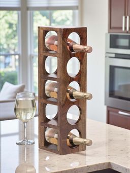 Ikiriya - Wembley Sheesham Wood Wine Rack for 5 Bottles in Teak Finish (1 Year Warranty)