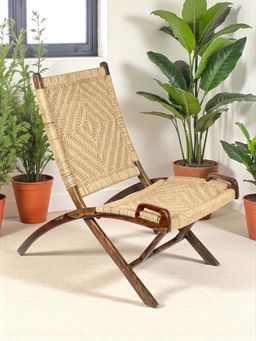 Ikiriya - NatWest Sheesham Wood Relaxing Lounge Chair in Natural Jute Rope Canning (1 Year Warranty)