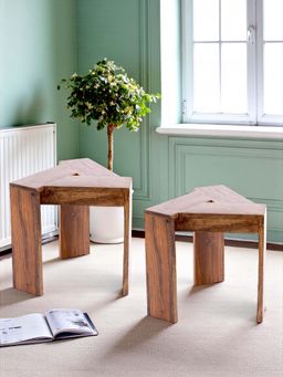 Ikiriya - Avina Sheesham Wood Set of 2 End Tables / Tea Tables in Teak Finish (1 Year Warranty)
