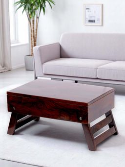 Ikiriya - Ohio Sheesham Wood Foldable Laptop Table with Side Drawer in Dark Walnut Finish (1 Year Warranty)