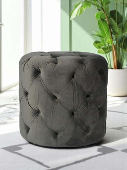 Ikiriya - Dallas Solid Wood Ottoman Pouffee in Iron Grey Velvet (1 Year Warranty)