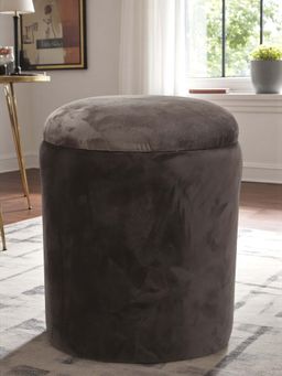 Ikiriya - Wayne Solid Wood Ottoman Pouffee in Taupe Brown Velvet (1 Year Warranty)