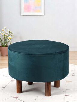 Ikiriya - Rosslyn Solid Wood Ottoman Pouffee in Turquoise Sea Velvet (1 Year Warranty)