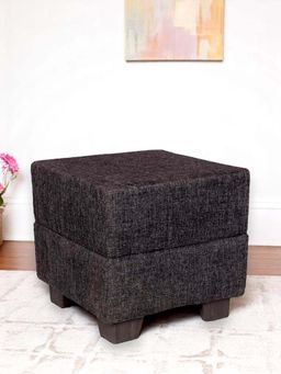 Ikiriya - Iris Solid Wood Ottoman Pouffee in Jute Black fabric (1 Year Warranty)