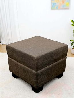Ikiriya - Iris Solid Wood Ottoman Pouffee in Jute Brown fabric (1 Year Warranty)