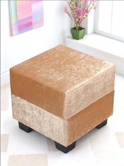 Ikiriya - Iris Solid Wood Ottoman Pouffee in Ivory Sparkle Velvet (1 Year Warranty)