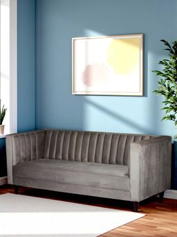 Ikiriya - Camilla Solid Wood 3 Seater Sofa in Iron Grey Velvet (1 Year Warranty)