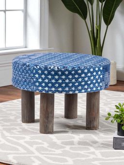 Ikiriya - Maple Solid Wood Foot Stool in Indigo Patch Print fabric (1 Year Warranty)