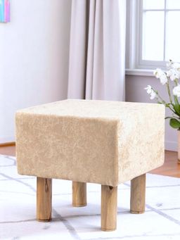 Ikiriya - Verona Solid Wood Pouf Stool in Ivory Sparkle Velvet (1 Year Warranty)