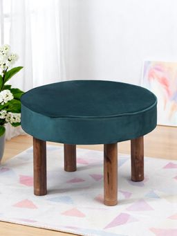 Ikiriya - Sandford Solid Wood Ottoman in Teal Velvet (1 Year Warranty)