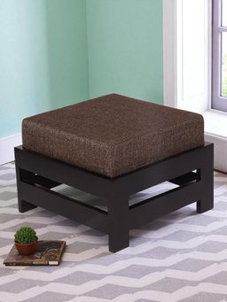 Ikiriya - Amber Sheesham Wood Foot Stool in Dark Brown Finish & Jute Brown fabric Cushion (1 Year Warranty)