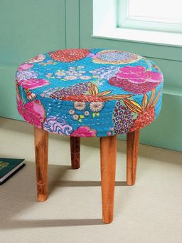 Ikiriya - Nayla Solid Wood Stool in Sea Green Fruit Print fabric (1 Year Warranty)