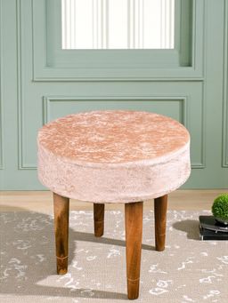 Ikiriya - Nayla Solid Wood Stool in Ivory Sparkle Velvet (1 Year Warranty)