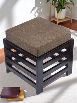 Ikiriya - Houston Sheesham Wood Stool in Dark Brown Finish & Jute Brown fabric Cushion (1 Year Warranty)