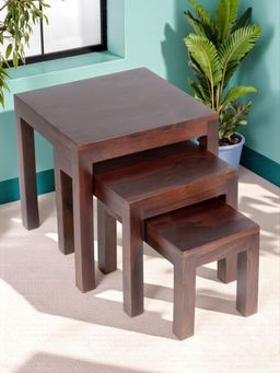 Ikiriya - Oakland Sheesham Wood Set of 3 Nesting Tables in Dark Walnut Finish (1 Year Warranty)