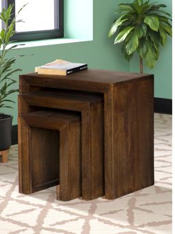 Ikiriya - Oakland Sheesham Wood Set of 3 Nesting Tables in Provisional Teak Finish (1 Year Warranty)