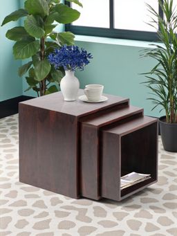 Ikiriya - Oakland Sheesham Wood Set of 3 Nesting Tables in Dark Walnut Finish (1 Year Warranty)
