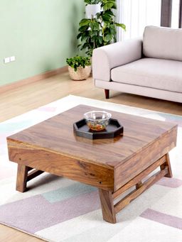Ikiriya - Bradford Sheesham Wood Coffee Table with Foldable Legs in Teak Finish (1 Year Warranty)