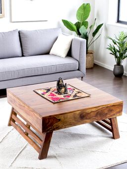 Ikiriya - Bradford Sheesham Wood Coffee Table with Foldable Legs in Teak Finish (1 Year Warranty)