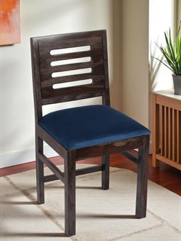Ikiriya - Rosslyn Sheesham Wood Dining Chair in Mahogany Finish & Navy Blue Velvet Cushion Seat (1 Year Warranty)