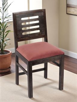 Ikiriya - Rosslyn Sheesham Wood Dining Chair in Mahogany Finish & Coral Pink Velvet Cushion Seat (1 Year Warranty)