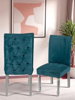 Ikiriya - Oliver Sheesham Wood Set of 2 Dining Chairs in Turquoise Sea Velvet fabric Upholstery (1 Year Warranty)