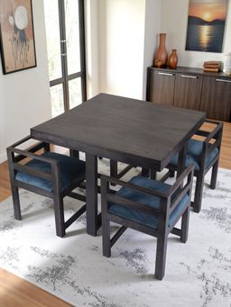 Ikiriya - Kingston 4 Seater Dining Table Set Mahogany Finish & Turquoise Velvet Cushioning (1 Year Warranty)