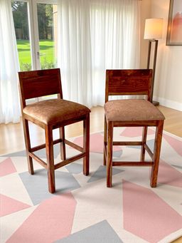 Ikiriya - Osian Sheesham Wood Pack Of 2 Chairs (Caramel Brown Sparkle Velvet Teak Finish) (1 Year Warranty)