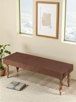 Ikiriya - Cairo Sheesham Wood Accent Bench Taupe Brown Velvet Teak Finish (1 Year Warranty)