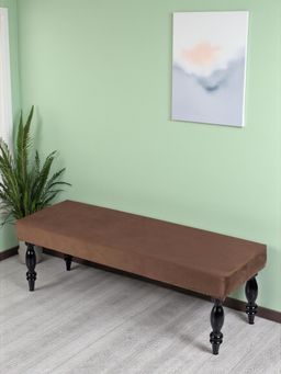 Ikiriya - Cairo Sheesham Wood Accent Bench Taupe Dark Brown Velvet Extra Dark Mahogany Finish (1 Year Warranty)
