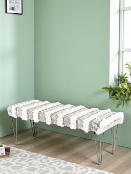 Ikiriya - Belmont Sheesham Wood Mid Century Bench Grey Fabric with Fringes (1 Year Warranty)