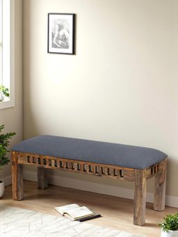Ikiriya - Milford Sheesham Wood Accent Bench Anchor Grey Fabric Teak Finish (1 Year Warranty)