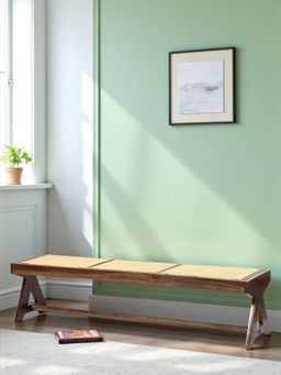 Ikiriya - Rockport Sheesham Wood Mid Century Bench Teak Finish (1 Year Warranty)