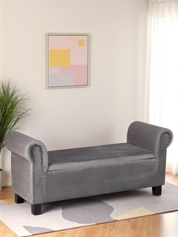 Ikiriya - Queens Sheesham Wood Accent Couch Bench Iron Grey Velvet Dark Walnut Finish (1 Year Warranty)